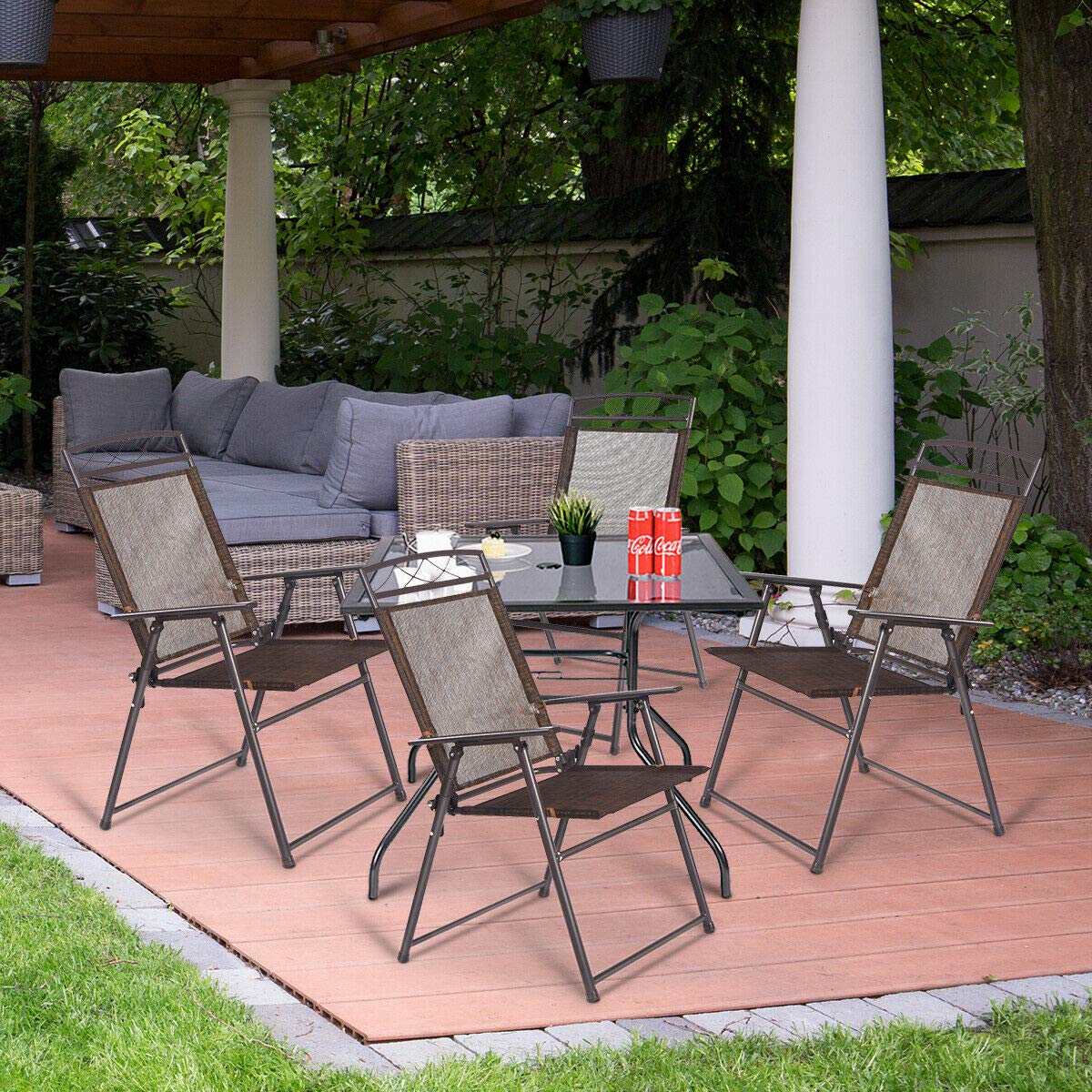 Giantex Set of 4 Patio Folding Sling Chairs Steel Camping Deck Garden Pool Backyard Chairs Giantex