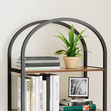 Homhedy 5-Tier Bookshelf Arched Display Racks, Wood and Metal Bookcase, Tall Bookshelf, Industrial Display Standing Shelf Unit, for Home Office, Living Room, Bedroom, Bathroom, Rustic Brown Homhedy