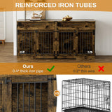 OUYESSIR Dog Crate Furniture, 72.05 Inch Wooden Large Dog Kennel with 2 Drawers & Dog Bowls, Dog House with Double Doorss & Divider, Heavy Duty Indoor Dog Cage for Large Medium Dogs, Rustic Brown OUYESSIR