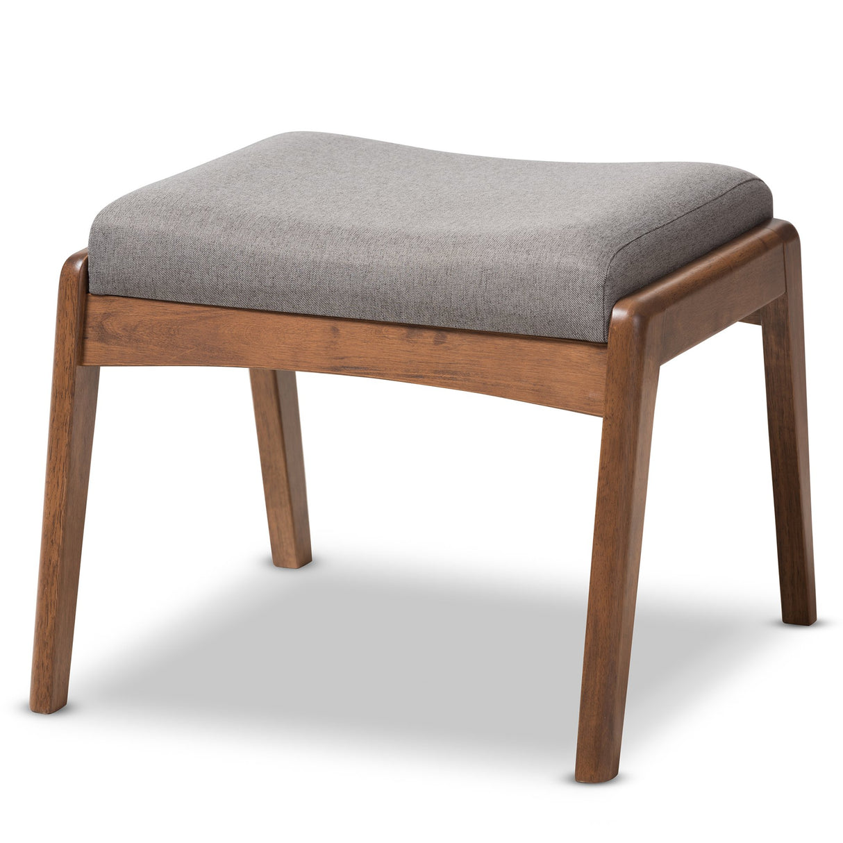 Baxton Studio Elyse Walnut Wood Grey Fabric Upholstered Footstool Baxton Studio