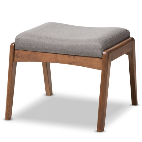 Baxton Studio Elyse Walnut Wood Grey Fabric Upholstered Footstool Baxton Studio