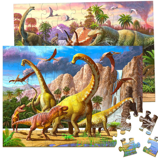 Dinosaur Puzzles for Kids Ages 4-8 Year Old - World of Huge Dinosaurs,2 Packs 60 Pieces Jigsaw Puzzle for Toddler Children Learning Educational Puzzles Toys for Boys and Girls.