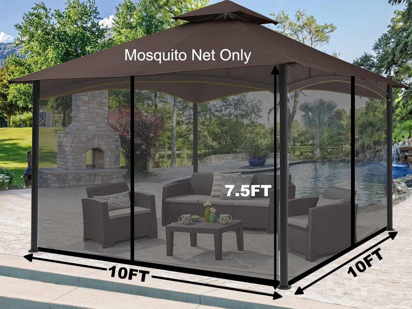 DOOSARG Gazebo Mosquito Netting, 10x10 Canopy Mosquito Netting, Black Universal Replacement Mosquito Netting Screen Walls, (Mosquito Net Only)