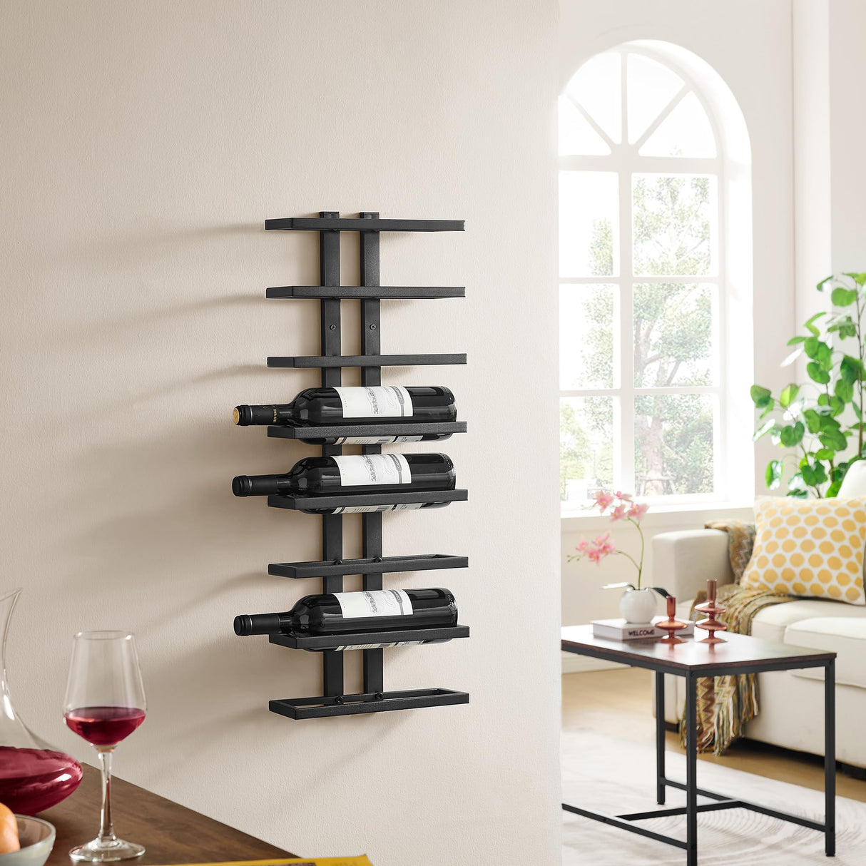 Hoctieon 8 Tier Wall Mount Wine Rack, Wall Racks for Wine Bottles Display and Storage, Hanging Bottle Organizer for Living Room, Dining Room, Wine Cellar, Bar, Black Hoctieon