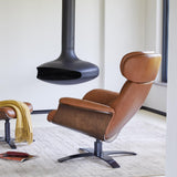 CHITA Genuine Leather Reclining Swivel Chair with Adjustable Headrest and Ottoman for Living Room, Saddle CHITA