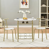 VECELO White & Gold 3-Piece Dining Table Set with Wine Rack for Small Spaces VECELO