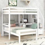 Harper & Bright Designs White Twin over Twin Bunk Bed with Stairs, Desk, and Storage for Kids and Teens Harper & Bright Designs