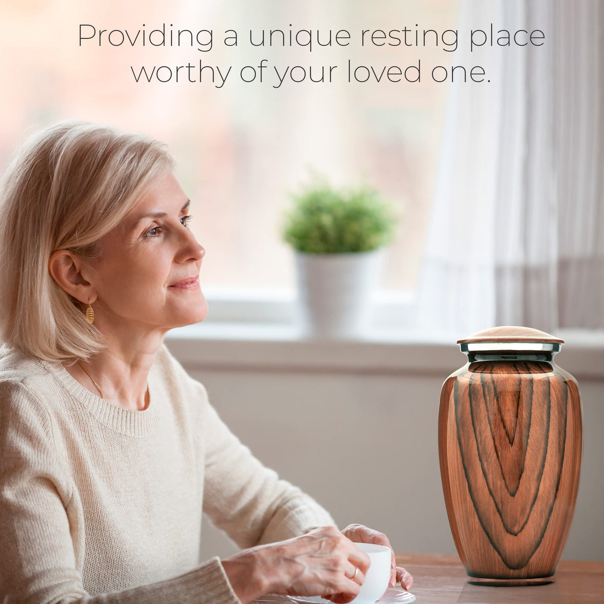 Aubree Woodgrain Aluminum Urns for Adult Male. Cremation urns for Human Ashes Adult Female. Decorative Wood urns for Human Ashes by Restaall RESTAALL