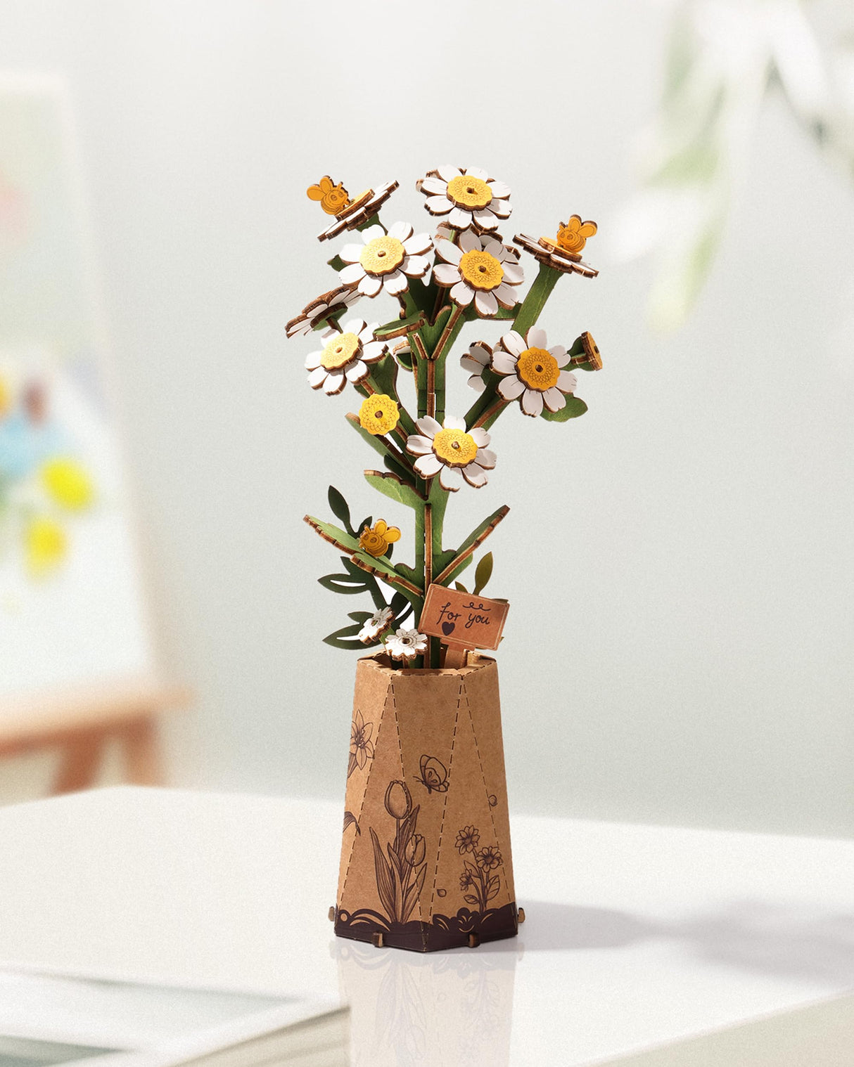 Wowood 3D Flower Wooden Puzzles for Adults-Chamomile, DIY Wooden Flowers Model Kit Building Set Crafts for Adults to Build, Botanical Collection/Ideal Creative Gift Ideas/Housewarming (101PCS) Wowood