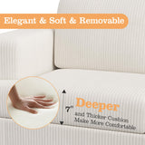 Apicizon 89'' 3-Seat Sofa Couch with Loveseat, 2 Piece Comfy Sofa Sets for Living Room, Modern Lounge Sofa Sleeper Couch for Apartment with Deep Seat, Living Room Set White Corduroy Apicizon