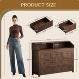 GlouMod Farmhouse 7-Drawer Dresser Chests for Bedroom, LED Dresser with Charging Station, Wood Rustic Tall Chest of Drawers, Brown GlouMod