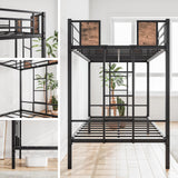 VECOCHO Metal Bunk Bed Twin Over Twin with 2- Side Ladder and Full-Length Guardrail，Space-Saving Design/No Box Spring Needed/Noise Free,Black & Vintage Brown VECOCHO
