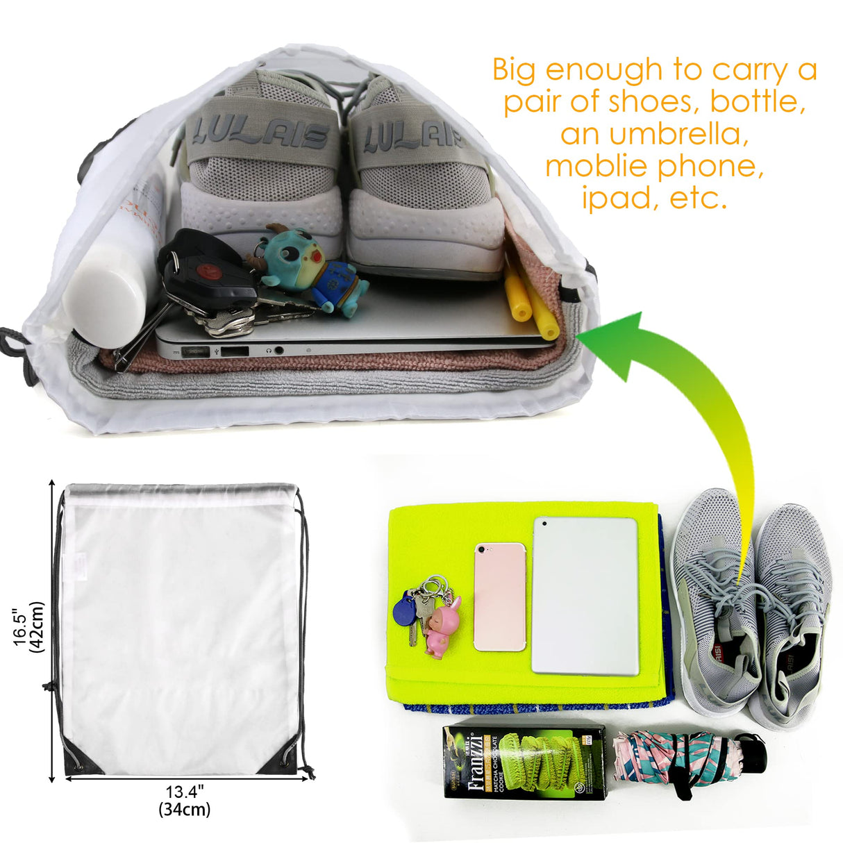 BeeGreen Drawstring Bags Backpacks Bulk, 20 Pieces White Gym Cinch Bags, String Backpack for Sports Sack, Personlized Sackpacks DIY Heat Vinyl BeeGreen