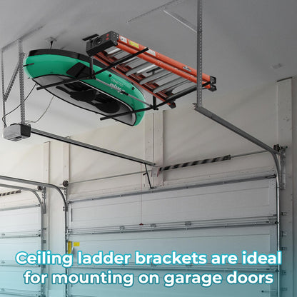 Dabolang Adjustable Ladder Ceiling Rack, Garage Surf Storage, Heavy Duty Overhead Paddleboard Hanger, Kayak Ceiling Mount Rack for Telescopic Ladder/Snowboard/Lumber. Double-sided - WoodArtSupply