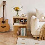 IBUYKE S-Shaped Nightstand, 3-Tier Wood Nightstand with Open Storage, Minimalist End Table for Small Spaces, Easy Assembly, Bedside Table for Bedroom, Natural UWST004R IBUYKE