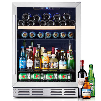 Kalamera Mini Fridge 24” Beverage and Wine Cooler Built-in or Freestanding - 118 Cans & 16 Bottles Capacity Wine Refrigerator Cooler