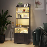 Vlsrka Smart Tall Nightstand with LED Lights and Charging Station - Modern Grey Bedside Table with Bookshelf and Storage Cabinet Vlsrka