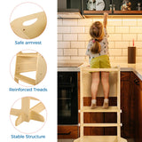 Bateso Basic Wooden Toddler Tower with Detachable Net, 3 Adjustable Height Toddler Kitchen Stool with Non-Slip Mats, Step Stool for Toddler, Toddler Step Stool for Kitchen Counter, Bathroom Sink Bateso