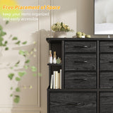 EnHomee Dresser for Bedroom with LED Lights and 12 Fabric Dresser with 4 Open Shelves, Chest of Drawers, Metal Frame, Black, 45.2" H x 35.4" W x 11.8" D EnHomee