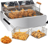 Commercial Deep Fryer with Basket for Restaurant or Home Use, Detachable Large Capacity Stainless Steel Countertop Electric Oil Fryer with Temperature Control Swinod