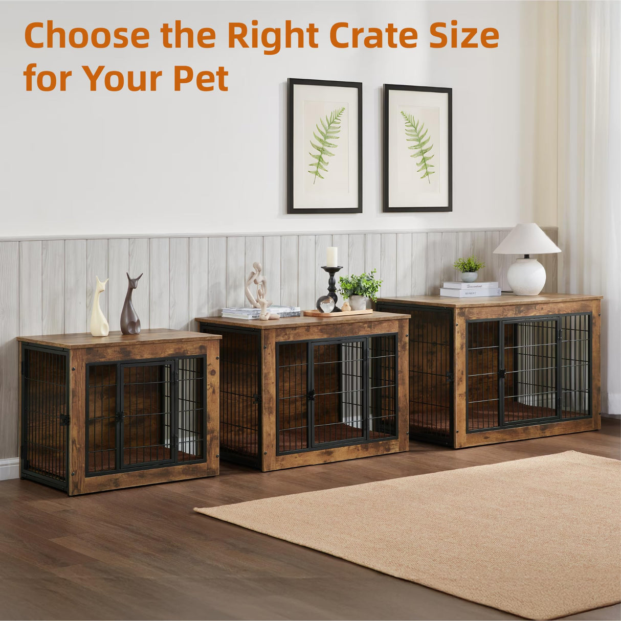 Wooden Dog Kennel Furniture, Heavy Duty Dog Cage, 40" Dog Kennel with Double Doors, Dog Crates for Large Dogs, Rustic Brown SMEFNOS