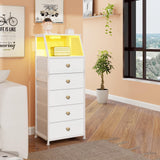 Tohomeor Dresser with Fabric Drawers Nightstand with 2 Tier Shelf Storage Tower for Bedroom Hallway Entryway Closet Organizer Sofa Beside Table Furniture (White, 5 Drawers) Tohomeor
