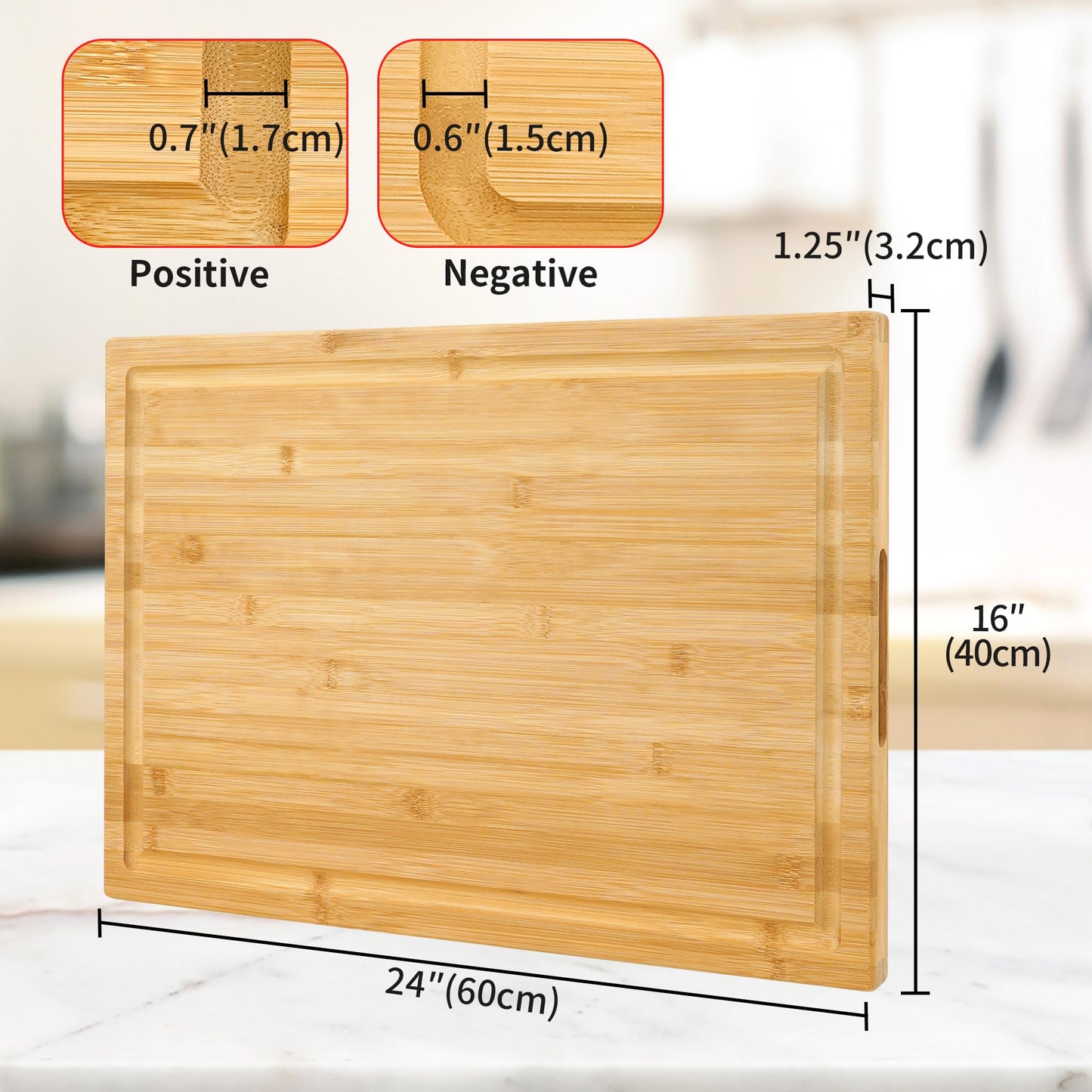 Extra Large XXXL Bamboo Cutting Board 24 x16 Inch, Largest Wooden Butcher Block for Turkey, Meat, Vegetables, BBQ, Over the Sink Chopping Board with