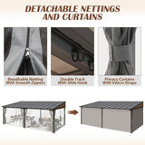 Raysfung 12 x20FT Outdoor Wall-Mounted Hardtop Gazebo, Aluminum Frame Lean to Gazebo with Polycarbonate Roof and Curtains for Patio, Garden, Deck Raysfung