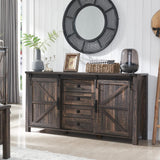 Farmhouse Rustic Sideboard Buffet Cabinet with Sliding Barn Doors and Drawers - 60" Dark Rustic Oak T4TREAM