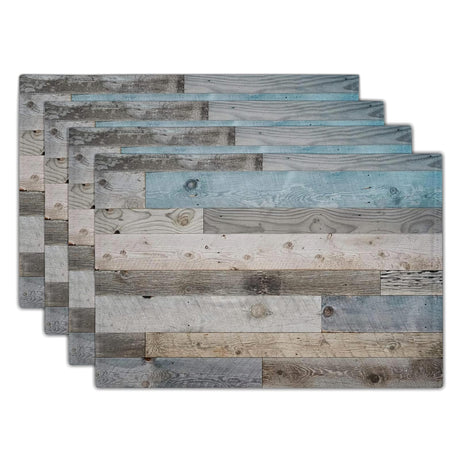 Giwawa Rustic Wood Grain Placemats Set of 4, Vintage Barn Wooden Linen Table Mat, Farmhouse Country Style Lodge Heat Resistant Washable Place Mats for Dining Kitchen Party Holiday Decor 12x18Inch Giwawa