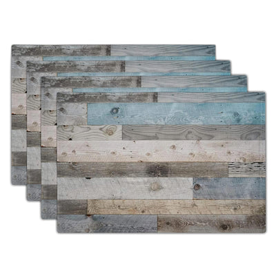 Giwawa Rustic Wood Grain Placemats Set of 4, Vintage Barn Wooden Linen Table Mat, Farmhouse Country Style Lodge Heat Resistant Washable Place Mats for Dining Kitchen Party Holiday Decor 12x18Inch