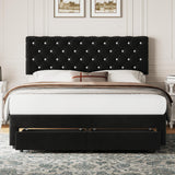 Belffin Full Size Bed Frame with 2 Storage Drawers, Upholstered Bed Frame with Adjustable Diamond Headboard, Velvet Modern Platform Bed Frame, No Box Spring Needed, Easy to Assemble, Black Belffin