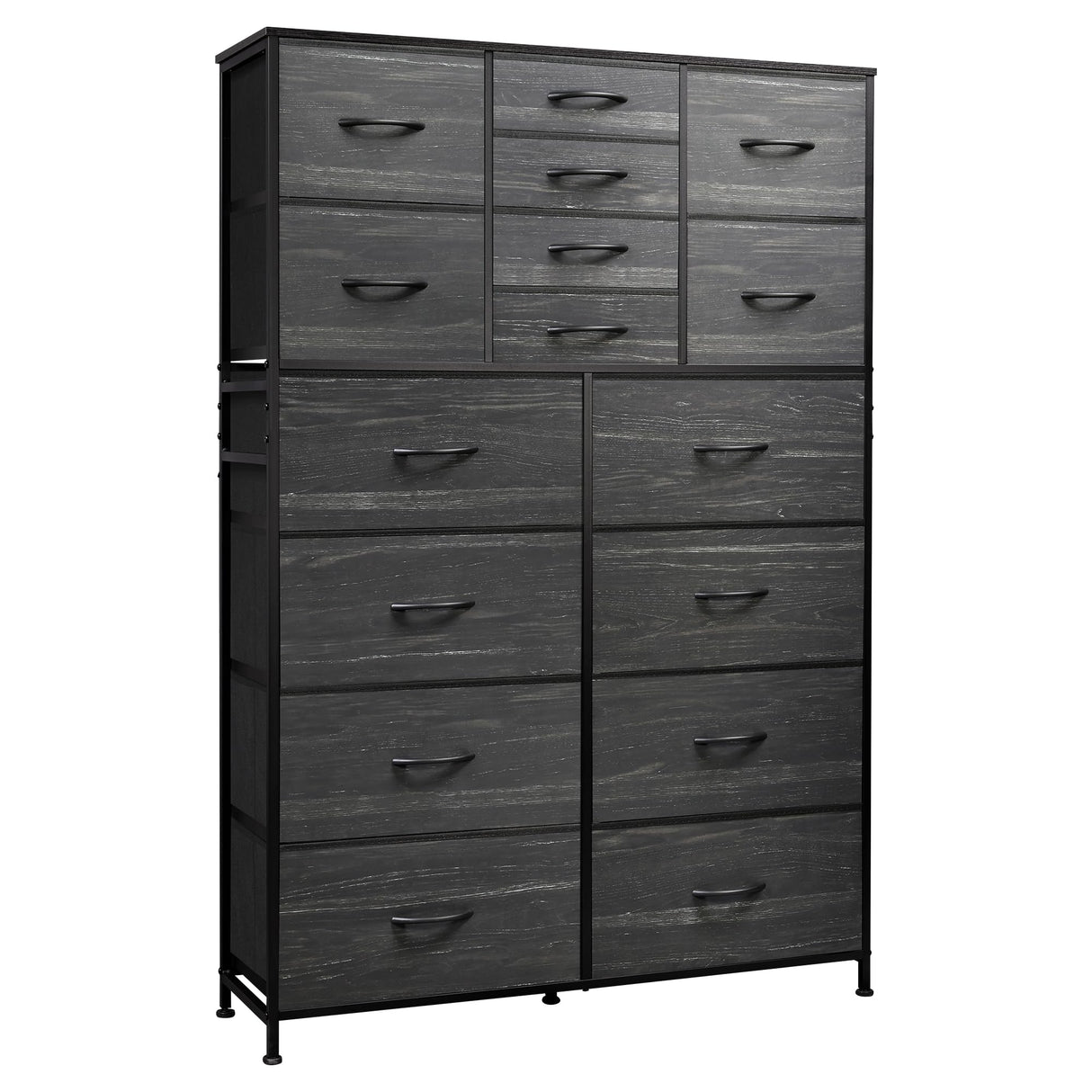 WLIVE 16 Drawers Dresser, Tall Dresser for Bedroom, Closet, Hallway, Storage Dresser Organizer unit, Large Dressers & Chests of Drawers with Fabric Bins, Charcoal Black Wood Grain Print WLIVE
