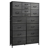 WLIVE 16 Drawers Dresser, Tall Dresser for Bedroom, Closet, Hallway, Storage Dresser Organizer unit, Large Dressers & Chests of Drawers with Fabric Bins, Charcoal Black Wood Grain Print WLIVE