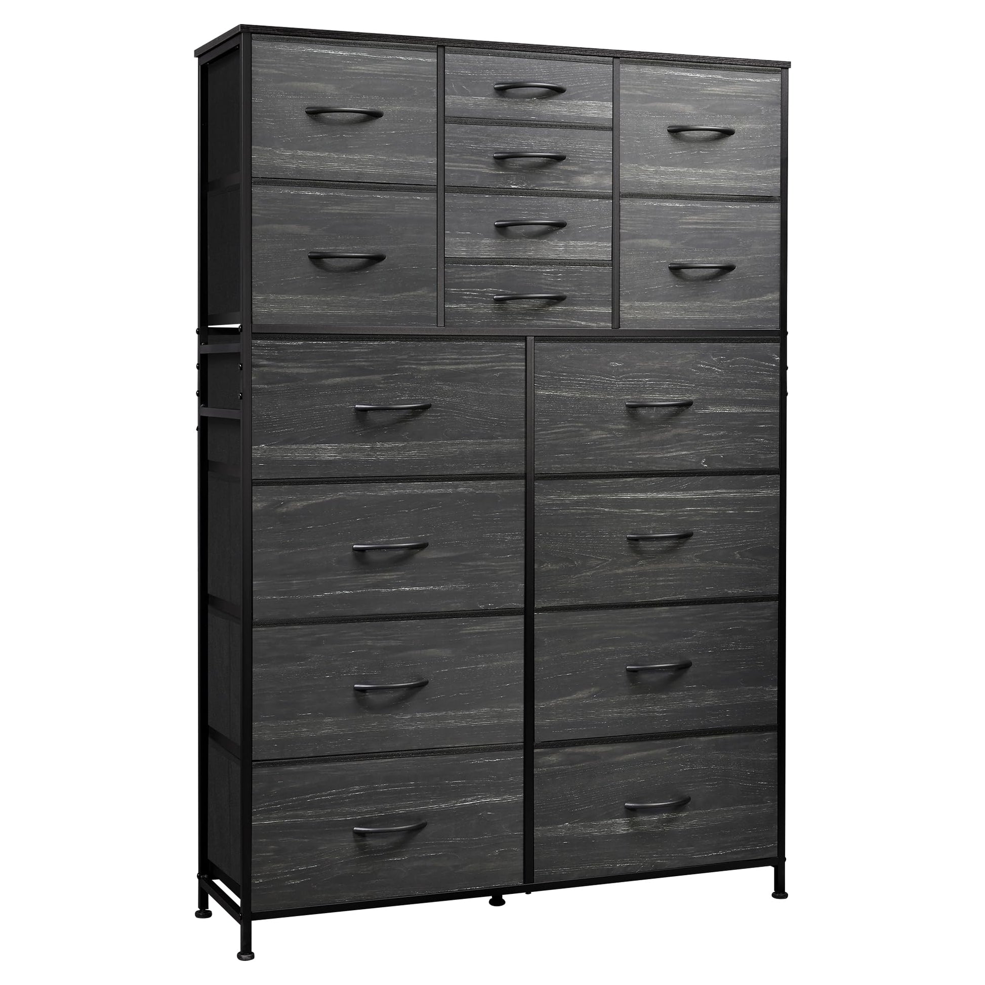 WLIVE 16 Drawers Dresser, Tall Dresser for Bedroom, Closet, Hallway, Storage Dresser Organizer unit, Large Dressers & Chests of Drawers with Fabric Bins, Charcoal Black Wood Grain Print - WoodArtSupply