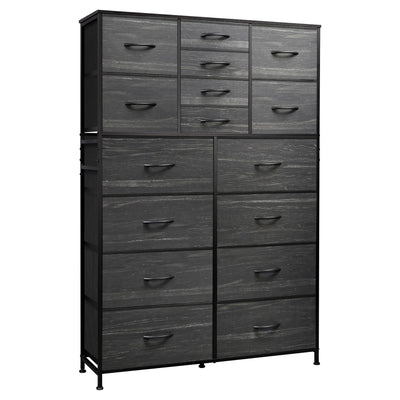 WLIVE 16 Drawers Dresser, Tall Dresser for Bedroom, Closet, Hallway, Storage Dresser Organizer unit, Large Dressers & Chests of Drawers with Fabric Bins, Charcoal Black Wood Grain Print