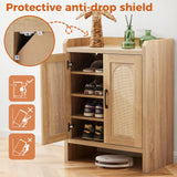 Mericonia Shoe Cabinet Storage for Entryway, Natural Rattan Shoe Storage Cabinet, Wooden Shoe Rack Cabinet, Farmhouse Boho Wood Shoe Organizer Cabinet for Hallway Mericonia