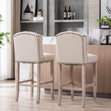DUOMAY Classic Tufted 30 Inch Bar Stools Set of 2, Linen Upholstered Counter Chairs with Back, Armless Barstools Breakfast Stools W/Solid Wood Legs for Kitchen Island Lounge Pub Bar, Beige DUOMAY