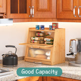 viewcare Large Bread Box for Kitchen Counter With Cutting Board, 2-Tier Bread Box, Bamboo Wood Large Capacity Bread Storage Bin with Acrylic Wavy Door Panel viewcare