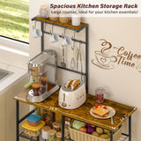 3IngSeagulls Bakers Rack with Power Outlet, Kitchen Microwave Stand with 10 S-Shaped Hooks, 6-Tier Coffee Bar Station, Kitchen Storage Shelf Rack for Spices, Pots, Rustic Brown 3IngSeagulls