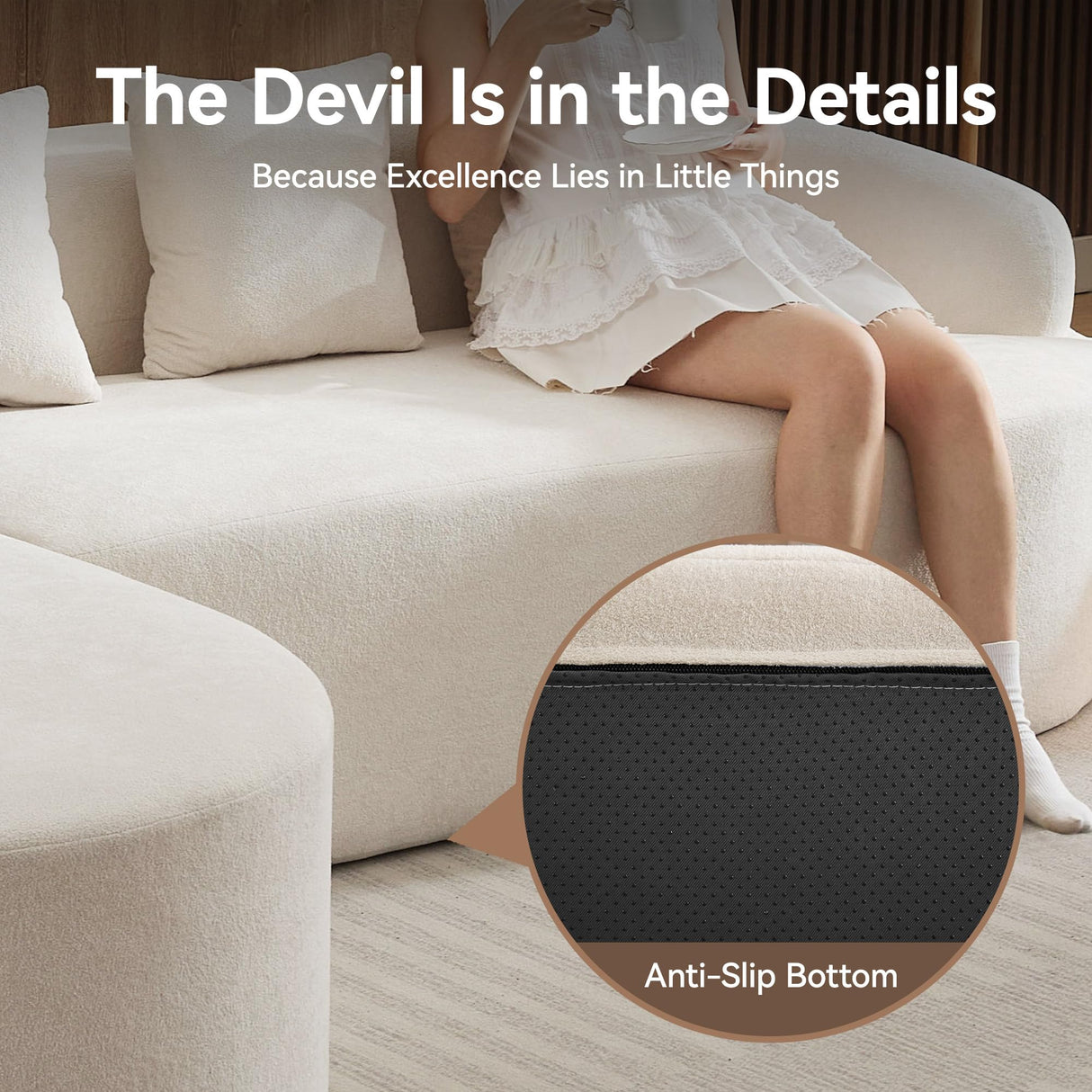 104.3" Boneless Curved Couch, l Shaped 4-Seater Cloud Couch with Deep Seat Chaise, Oversized Curved Sofa, Chenille Modular Sectional Couches for Living Room, No Assembly, Beige Abbrevi