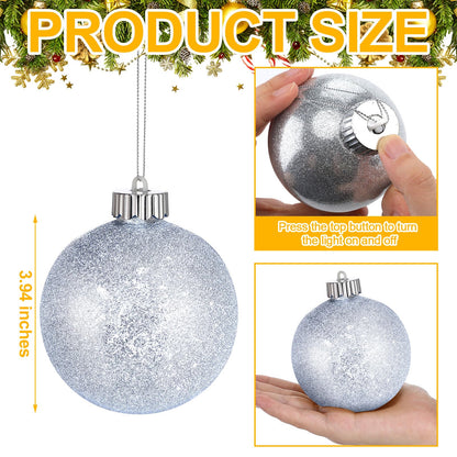 Libima 6 Pcs LED Lighted Christmas Ball Ornament Lights Outdoor Decorations Light Up Xmas Globe Pulsing Lights Battery Powered Hanging Christmas Ball Light for Christmas Tree (Silver)