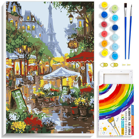Paint by Number Kits for Adults Framed,City Adult Paint by Number Kits,Eiffel Tower Oil Painting on Canvas with Colorful Box Suitable for Home Wall Decoration 8x12 Inch QUITEDEW