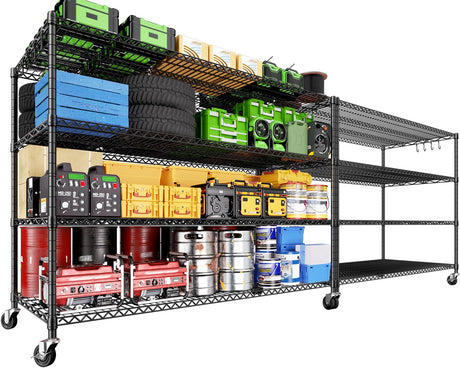 PrimeZone 60" W x 24" D x 76" H Heavy Duty Wire Storage Shelves with Wheels, 4 Tier Adjustable NSF Certified Garage Shelving Unit, Rolling Metal Organizer Shelf Rack for Warehouse, Pantry, 2 Packs PrimeZone