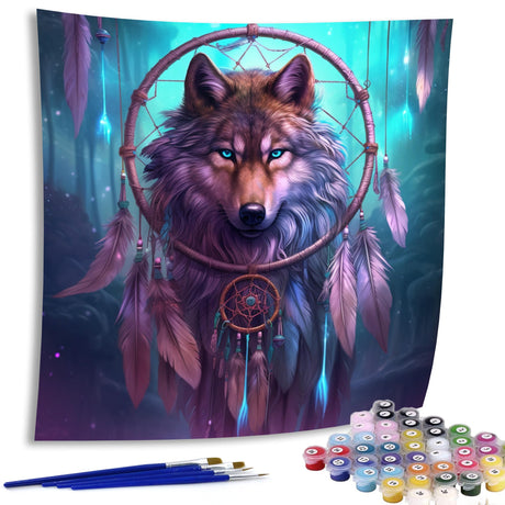 Diymood Paint by Numbers for Adults Wolf, DIY Oil Painting Dreamcatcher Acrylic Paint by Number Kits for Kids Adults Beginner for Home Wall Decor 20x20 inch Diymood