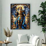 WGSMGL 5D Diamond Painting Kit, Religious Stained Glass Angel Art, Full Drill Round Diamonds, DIY Craft Home Decor, 12x16 Inch WGSMGL