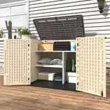 IWDOO 30 Cu.Ft Outdoor Storage Shed, Multi-Purpose Weather-Resistant Utility Shed for Garbage Cans, Lawn Mower, Garden Tools, Waterproof Resin Horizontal Cabinet with Pad-Lockable Doors (Khaki) IWDOO