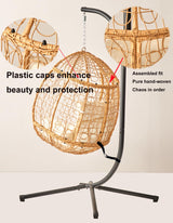 Indoor/Outdoor Hanging Chair/Hammock Chair with Stand, Hanging Swing Egg Chair with Removable & Washable Grey Cushions for Bedroom Living-Room Balcony or Patio Topfuca
