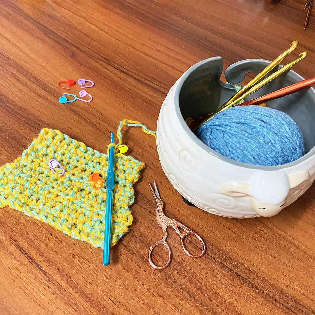 Weabetfu Sheep Ceramic Yarn Bowl Knitting Yarn Bowl Handmade Craft Knitting Bowls Crocheting and Knitting Supplies Organizer,Perfect for Mother's Day and Christmas Gift Weabetfu