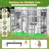 COZIWOW Catio Outdoor Cat Enclosure Window, 104" Wooden Large Catio Outside Cattery for Multiple Cats with Sloped Waterproof Cover, Grey COZIWOW